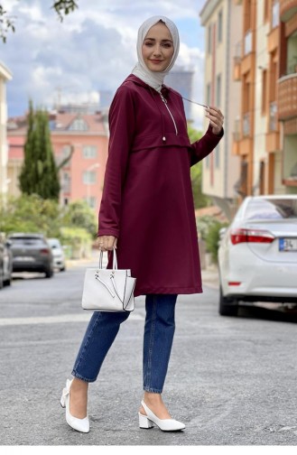 1507Tgm Fermuarlı Tunik Bordo