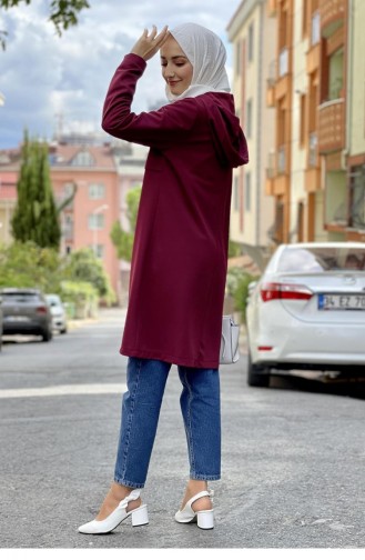1507Tgm Fermuarlı Tunik Bordo