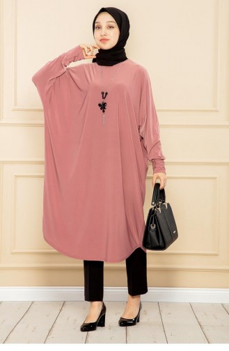 2044Mg Casual Tuniek Met Vleermuismouwen Dusty Rose 7731