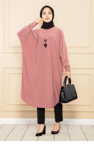 2044Mg Casual Tuniek Met Vleermuismouwen Dusty Rose 7731