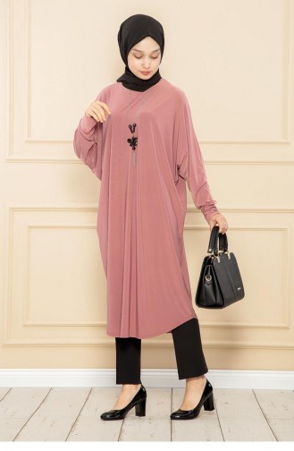 2044Mg Casual Tuniek Met Vleermuismouwen Dusty Rose 7731