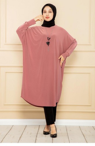 2044Mg Casual Tuniek Met Vleermuismouwen Dusty Rose 7731