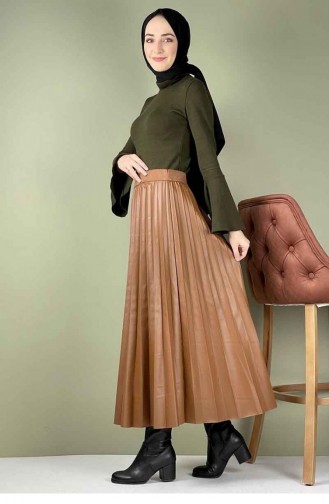 5228Nrs Pleated Leather Skirt Brown 7758