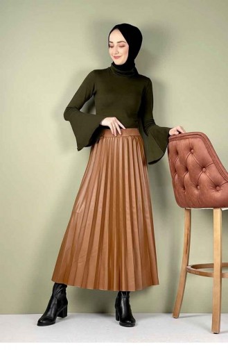 5228Nrs Pleated Leather Skirt Brown 7758