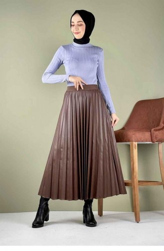 5228Nrs Pleated Leather Skirt Brown 7759