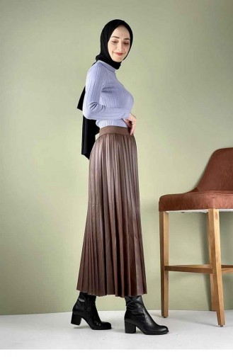 5228Nrs Pleated Leather Skirt Brown 7759