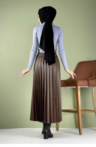 5228Nrs Pleated Leather Skirt Brown 7759