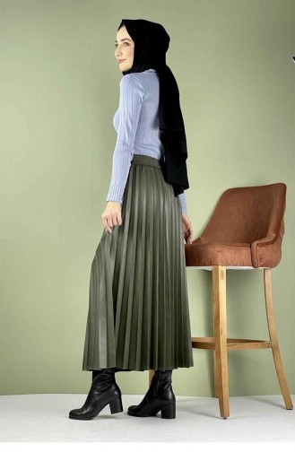 Pleated Leather Skirt 5228-04 Khaki 5228-04