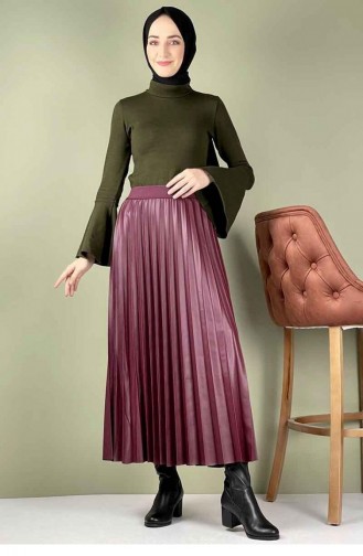 5228Nrs Pleated Leather Skirt Claret Red 7761