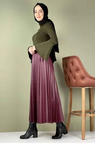 5228Nrs Jupe En Cuir Plissée Rouge Claret 7761