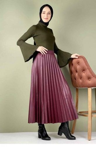 5228Nrs Jupe En Cuir Plissée Rouge Claret 7761