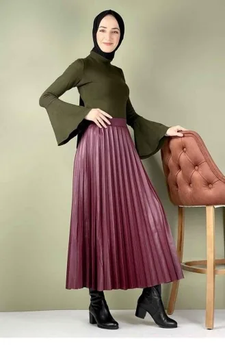 5228Nrs Jupe En Cuir Plissée Rouge Claret 7761