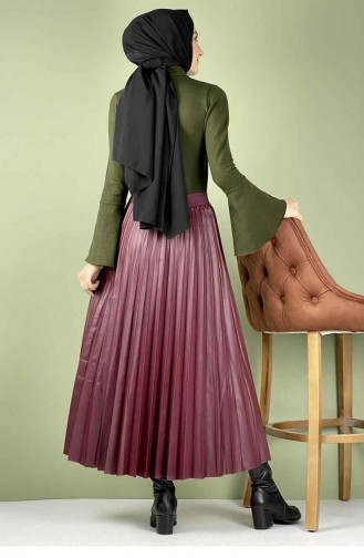 5228Nrs Pleated Leather Skirt Claret Red 7761