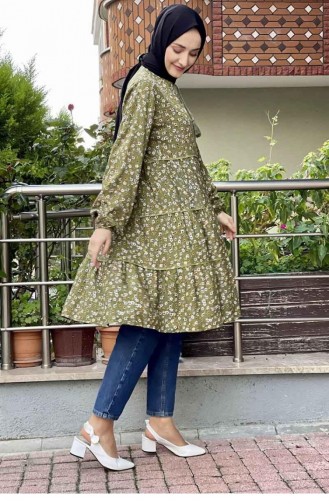 Tunique à Motifs 0144-06 Khaki 0144-06