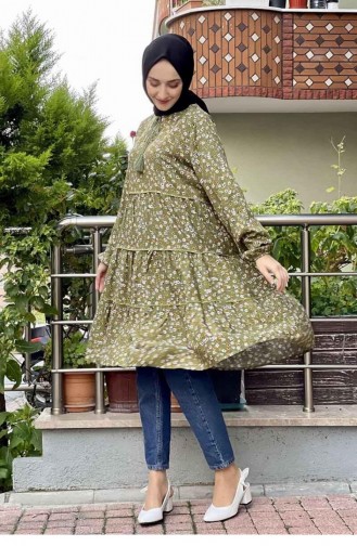 Tunique à Motifs 0144-06 Khaki 0144-06