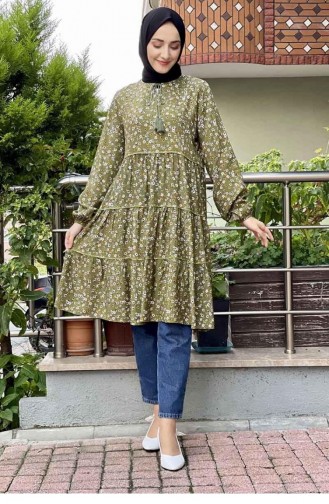 Tunique à Motifs 0144-06 Khaki 0144-06