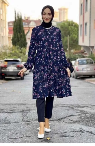 0146Sgs Patterned Tunic Navy Blue 7770