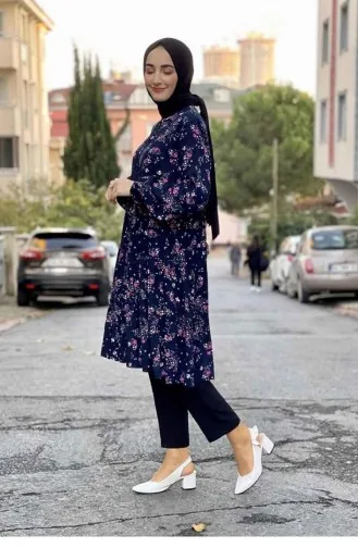 0146Sgs Patterned Tunic Navy Blue 7770