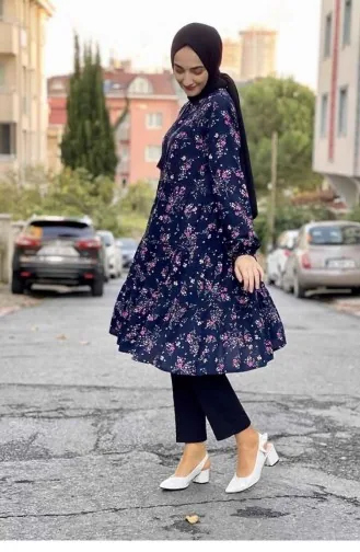 0146Sgs Patterned Tunic Navy Blue 7770