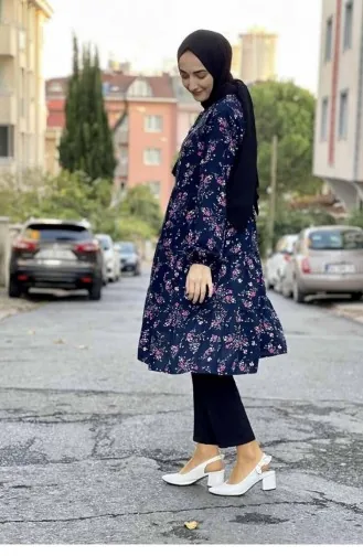 0146Sgs Patterned Tunic Navy Blue 7770