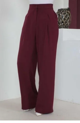 1524Tgm Plus Size Trousers Claret Red 7780