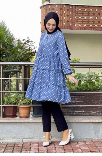 Polka Dot Tunic 0145-09 İndigo 0145-09