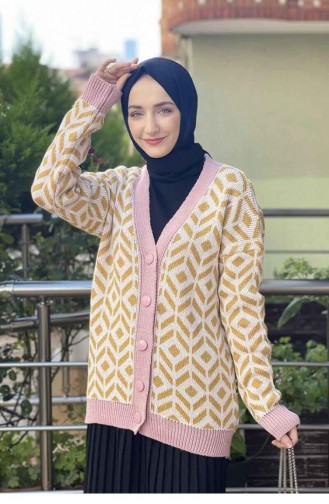 0104Lly Jacquard-gemusterter Strick-Cardigan Puder 7859
