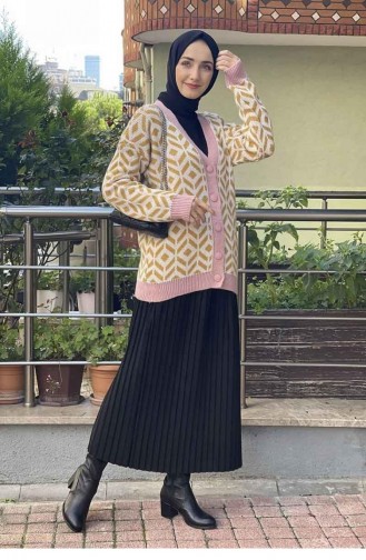 0104Lly Jacquard-gemusterter Strick-Cardigan Puder 7859