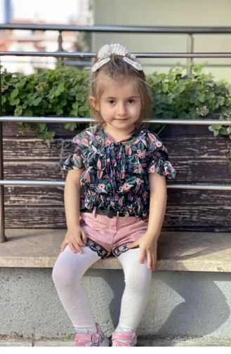 11601Sk Kız Çocuk Şifon Üçlü Takım Pudra