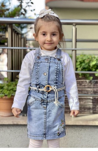 11558Sk Girl`s Denim Belted Gilet Blue 8075