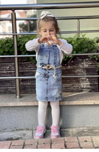 11558Sk Girl`s Denim Belted Gilet Blue 8075