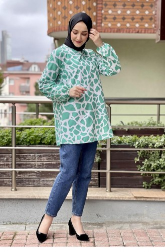 0150Sgs Patterned Tunic Green 8171