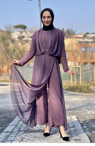5130End Chiffon Gedetailleerde Jumpsuit Lila 8289