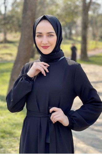 Robe Hijab Bicolore 1516-02 Noir 1516-02