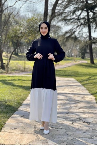 Zweifarbiges Hijab-Kleid 1516-02 Schwarz 1516-02