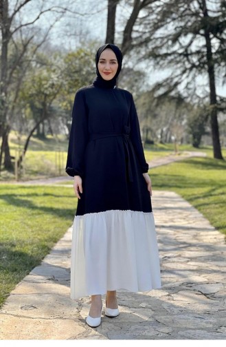 İki Renk Tesettür Elbise 1516-02 Siyah