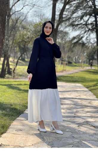 Zweifarbiges Hijab-Kleid 1516-02 Schwarz 1516-02