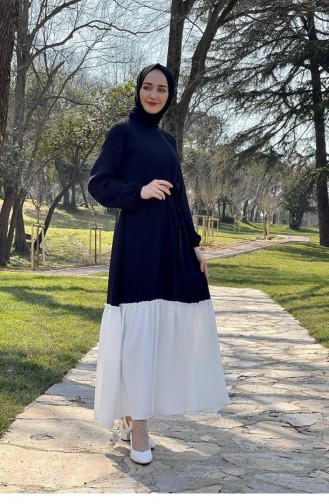 Zweifarbiges Hijab-Kleid 1516-02 Schwarz 1516-02