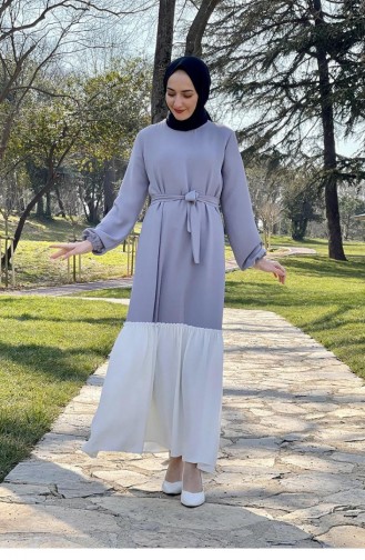 فستان للحجاب بلونين 1516-06 لون رمادي 1516-06
