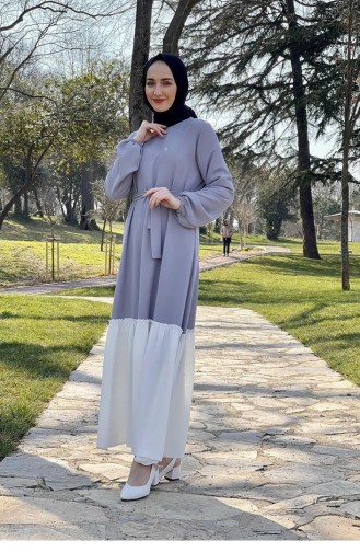 Zweifarbiges Hijab-Kleid 1516-06 Grau 1516-06