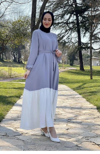 Two Color Hijab Dress 1516-06 Gray 1516-06