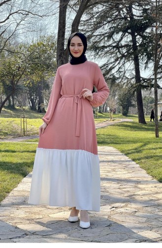 Robe Hijab Bicolore 1516-04 Rose Poudré 1516-04