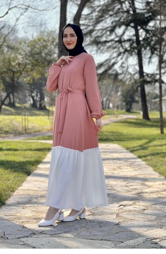 فستان للحجاب بلونين 1516-04 لون وردي مغبر 1516-04