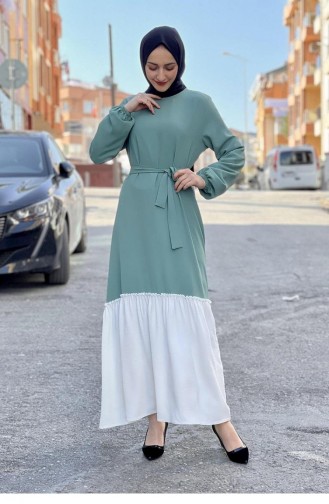 فستان للحجاب بلونين 1516-05 لون أخضر 1516-05