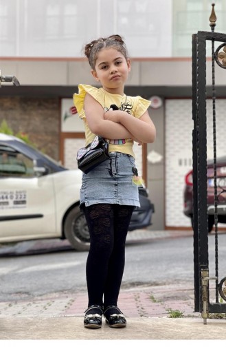 11595Sk Kız Çocuk Çantalı Etekli Takım Sarı
