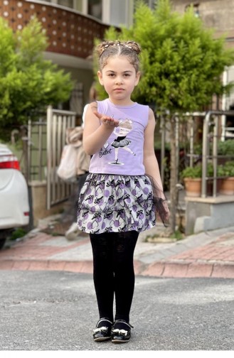 11574Sk Jupe En Tulle Fille Double Costume Lilas 8345