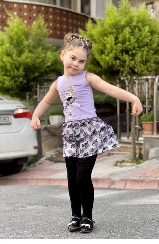 11574Sk Jupe En Tulle Fille Double Costume Lilas 8345