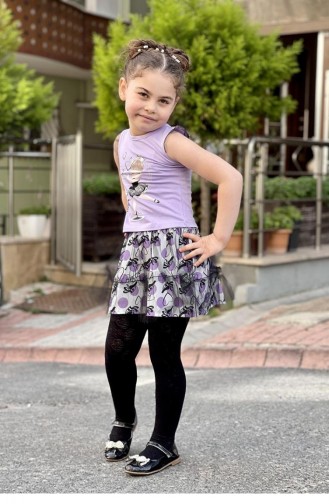 11574Sk Jupe En Tulle Fille Double Costume Lilas 8345