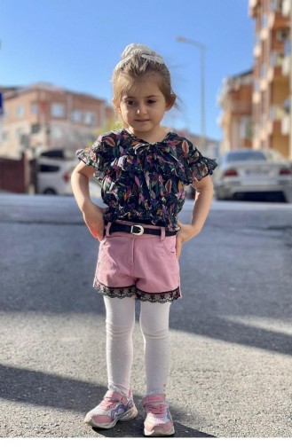 11601Sk Costume Trois Pièces En Mousseline De Soie Pour Fille Rose 8359