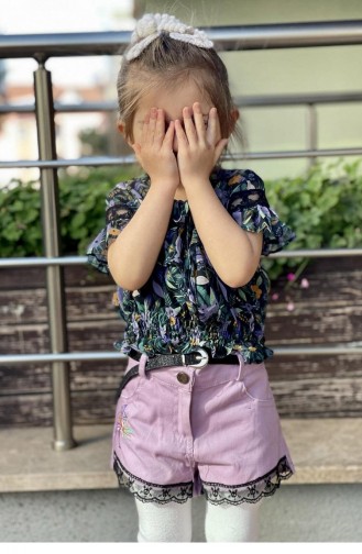 11601Sk Costume Trois Pièces En Mousseline De Soie Fille Lilas 8360